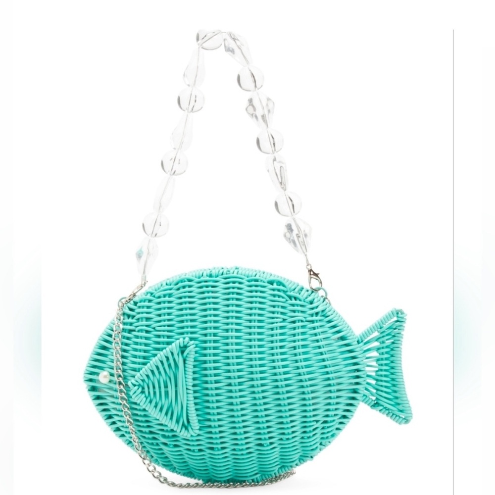NWT Tommy Bahama Turquoise Fish-Shaped Woven Bag